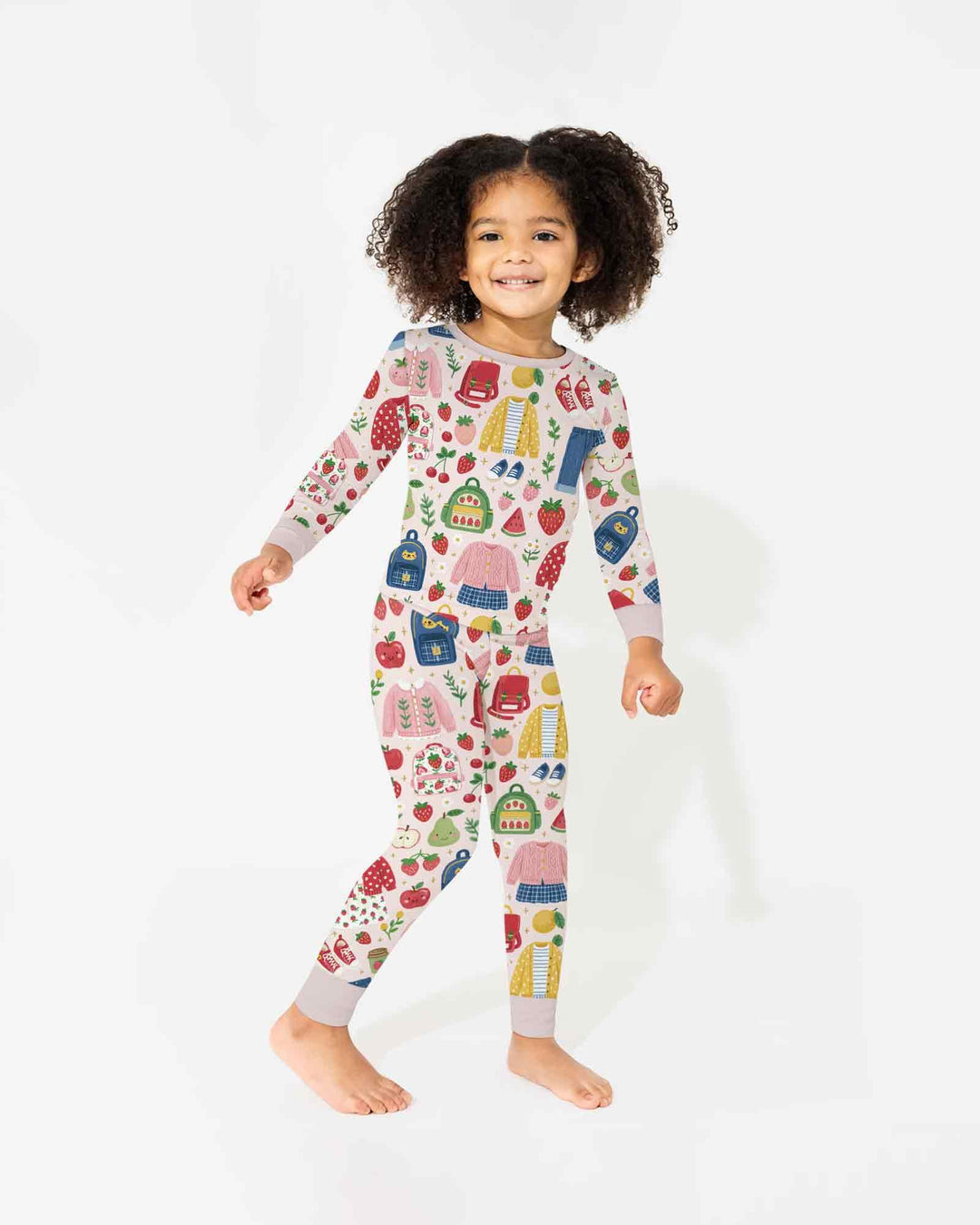 Strawberry School Style Bamboo Two Piece Long Sleeve Pajama Set
