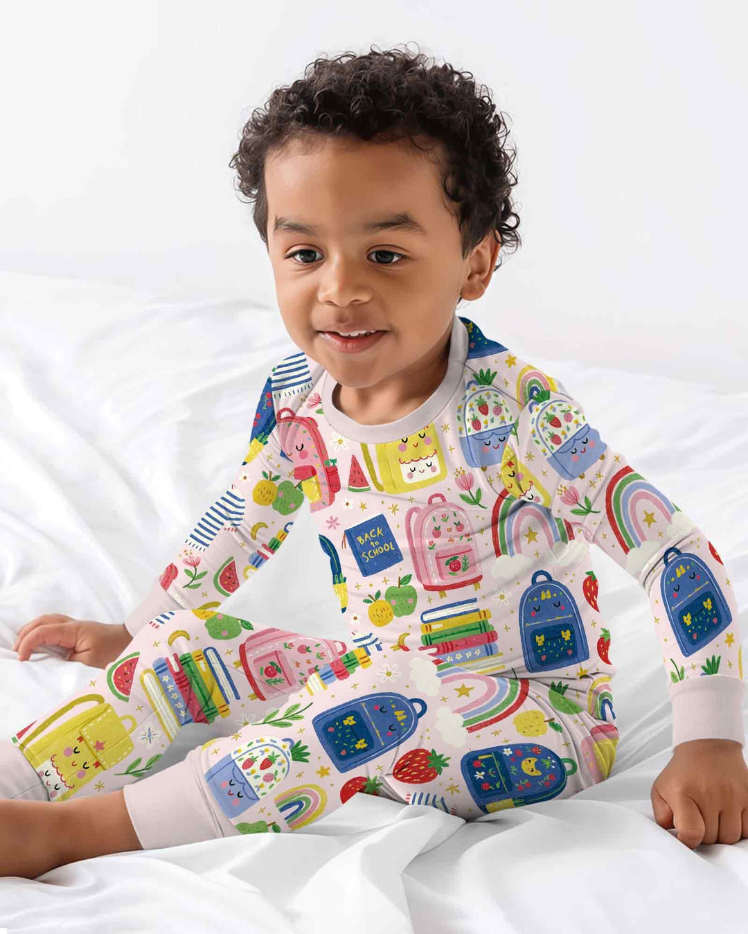 Sweet Rainbow School Adventure Bamboo Two Piece Long Sleeve Pajama Set