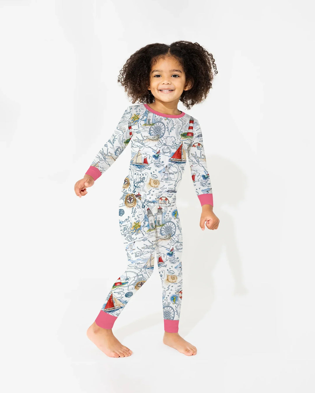 Seaside Adventure Map Bamboo Two Piece Long Sleeve Pajama Set