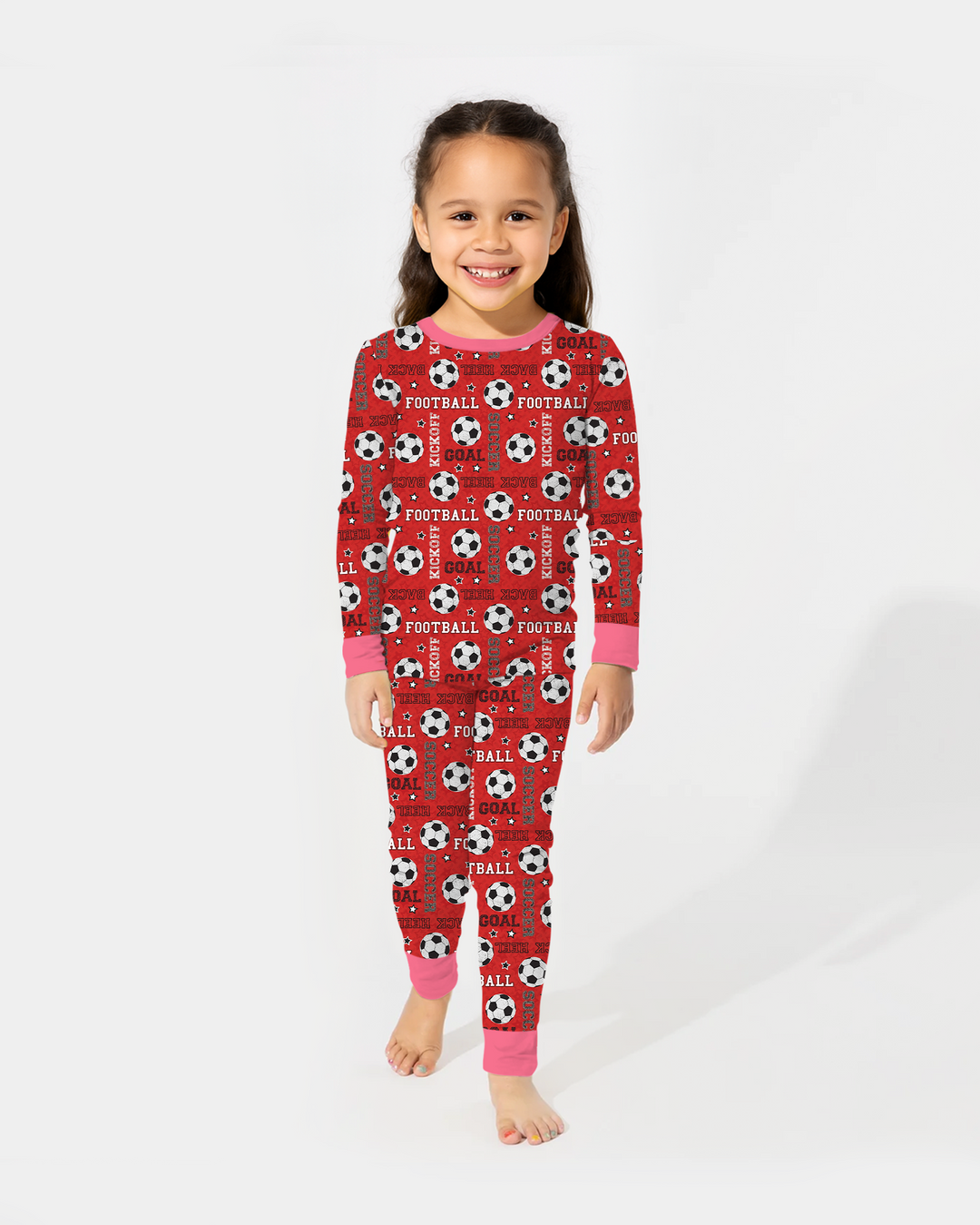 Red Soccer Ball Bamboo Two Piece Long Sleeve Pajama Set