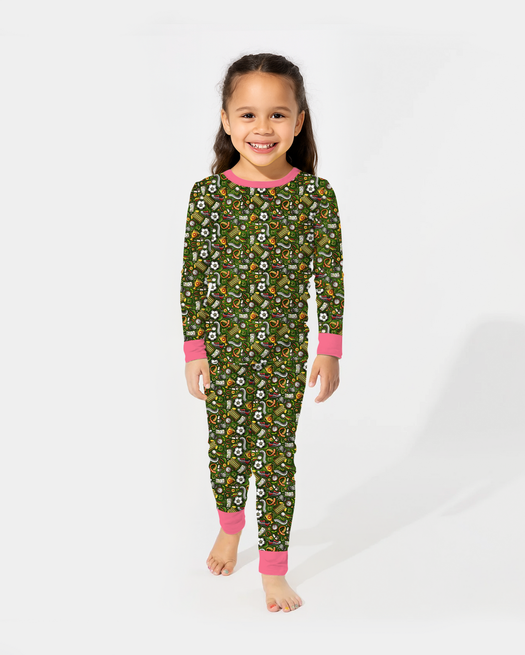 Green Soccer All-Star Bamboo Two Piece Long Sleeve Pajama Set