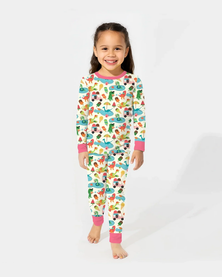 Dino Summer Splash Bamboo Two Piece Long Sleeve Pajama Set
