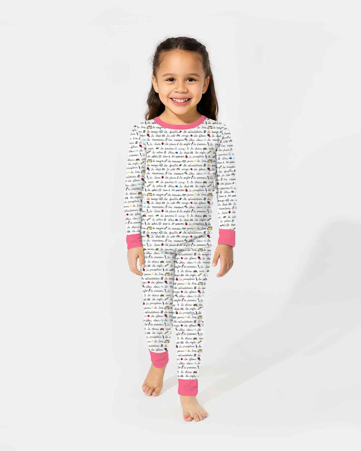 French Classroom Notes Bamboo Two Piece Long Sleeve Pajama Set
