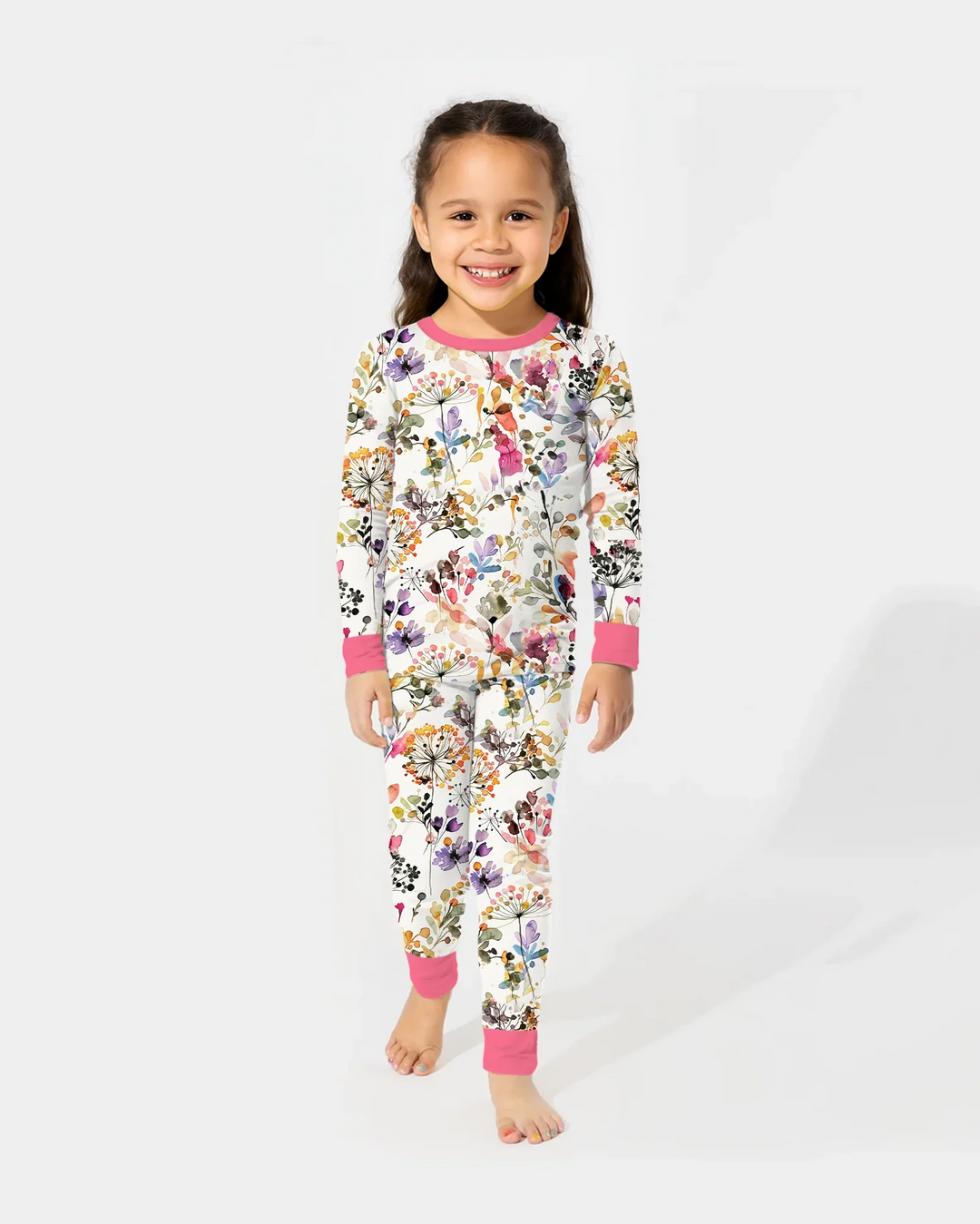 Wildflower Watercolor Garden Bamboo Two Piece Long Sleeve Pajama Set