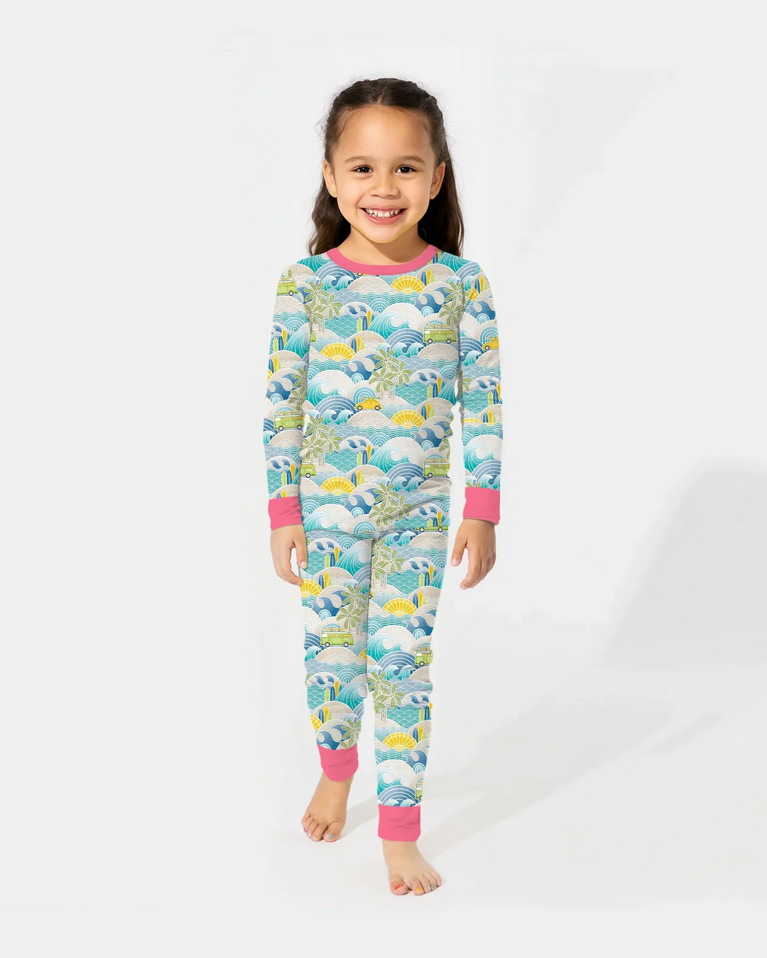 Coastal Road Trip Waves Surf Bamboo Two Piece Long Sleeve Pajama Set