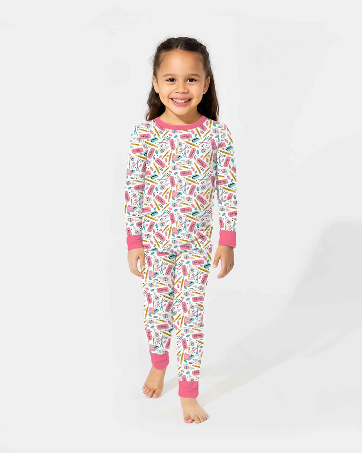 Pink Power School Supplies Bamboo Two Piece Long Sleeve Pajama Set