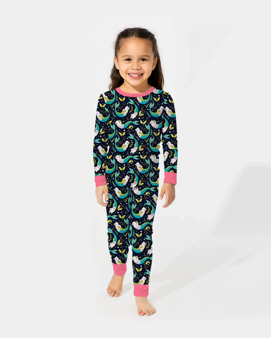 Midnight Mermaid Cats Bamboo Two Piece Long Sleeve Pajama Set