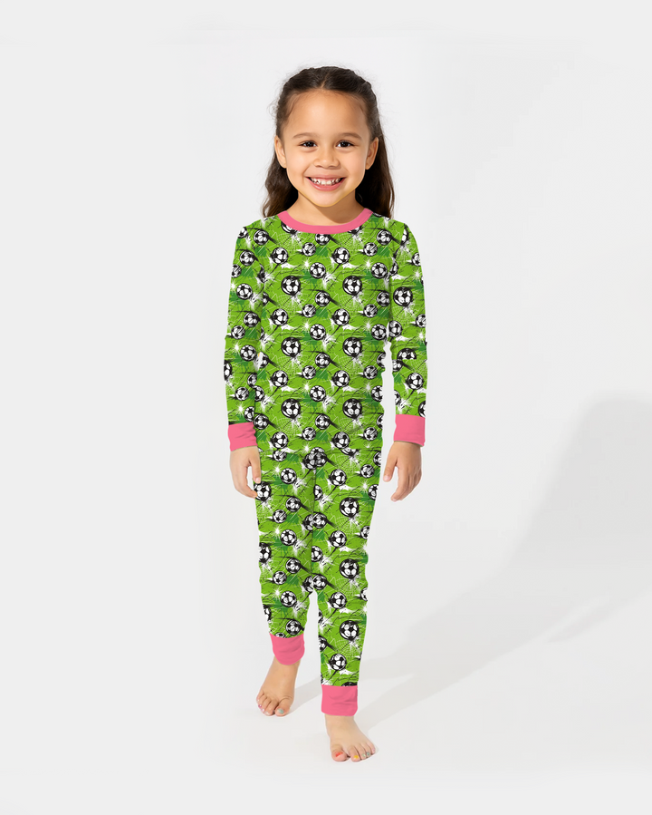 Green Soccer Energy Bamboo Two Piece Long Sleeve Pajama Set