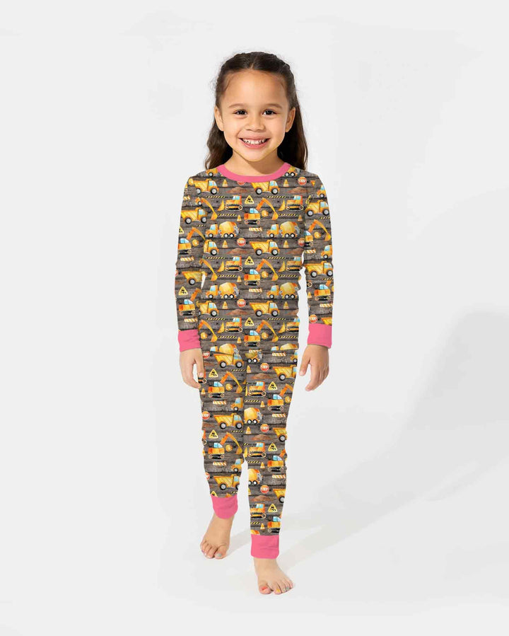 Construction Vehicles Bamboo Two Piece Long Sleeve Pajama Set