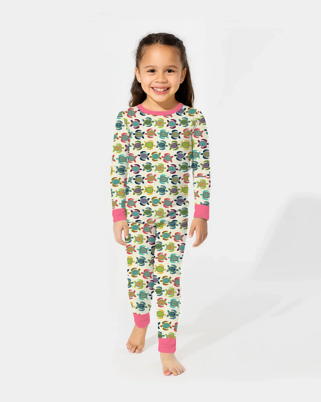 Happy Turtle Parade Bamboo Two Piece Long Sleeve Pajama Set
