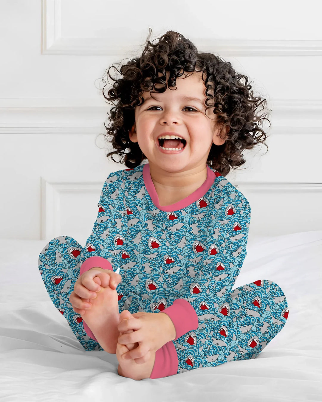 Shark Wave Rush Bamboo Two Piece Long Sleeve Pajama Set
