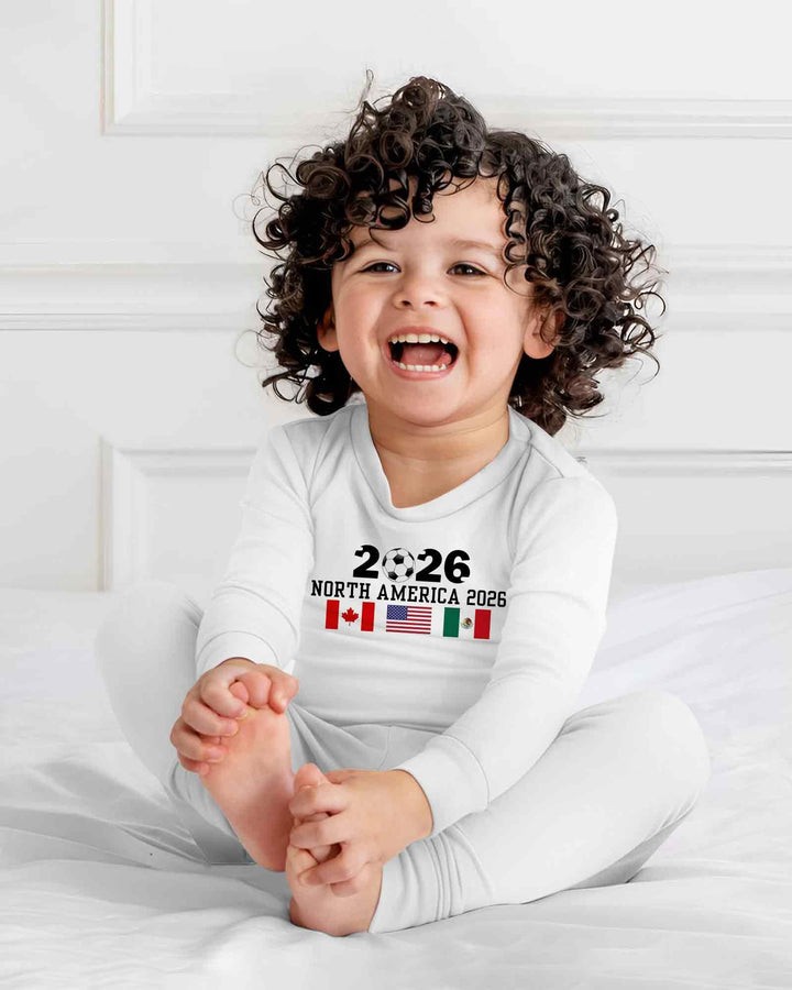 Soccer 2026 USA Canada Mexico Flags Bamboo Two Piece Long Sleeve Pajama Set