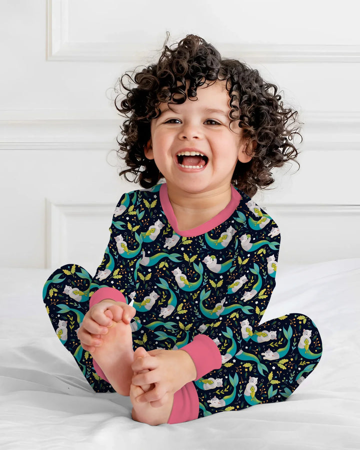 Midnight Mermaid Cats Bamboo Two Piece Long Sleeve Pajama Set