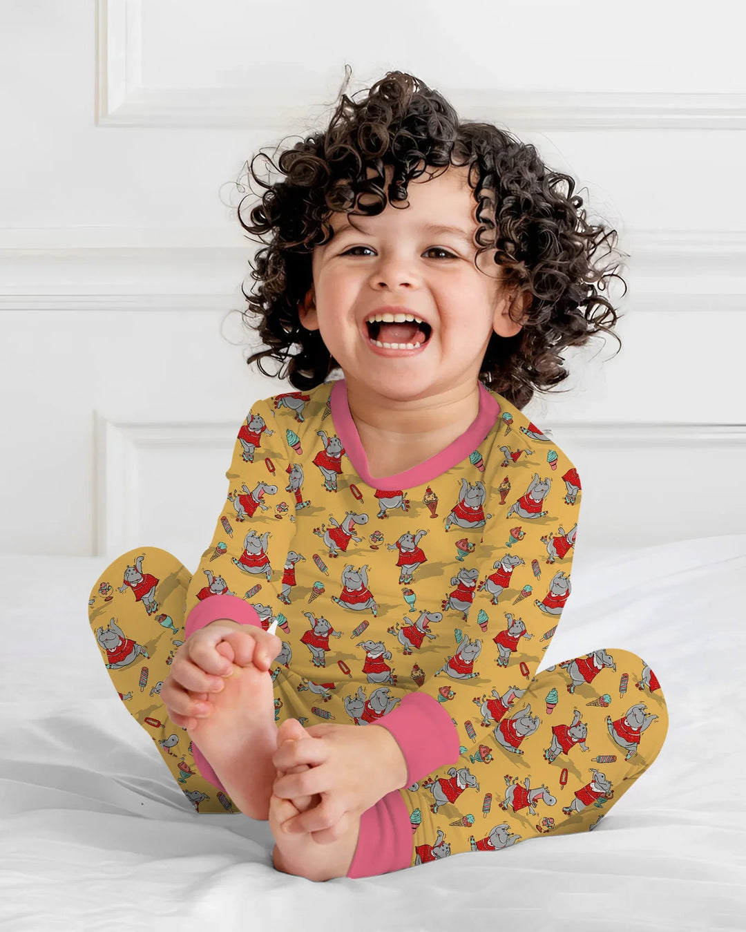 Dancing Hippo Treats Bamboo Two Piece Long Sleeve Pajama Set