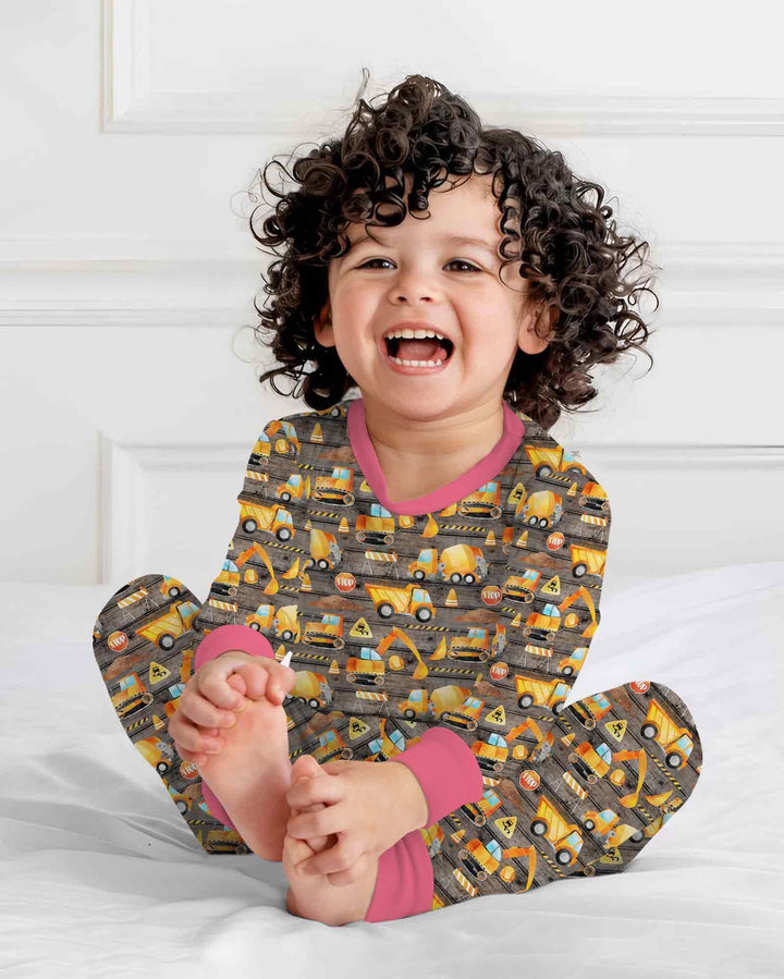 Construction Vehicles Bamboo Two Piece Long Sleeve Pajama Set