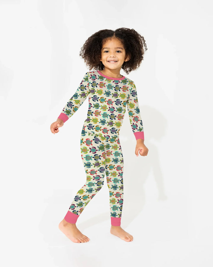 Happy Turtle Parade Bamboo Two Piece Long Sleeve Pajama Set