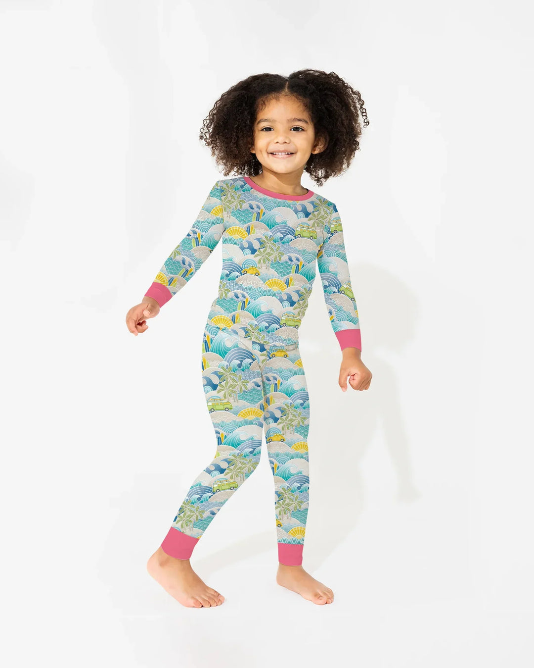 Coastal Road Trip Waves Surf Bamboo Two Piece Long Sleeve Pajama Set