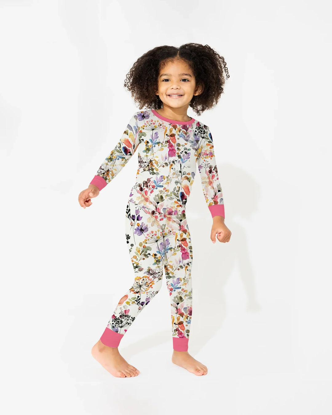 Wildflower Watercolor Garden Bamboo Two Piece Long Sleeve Pajama Set