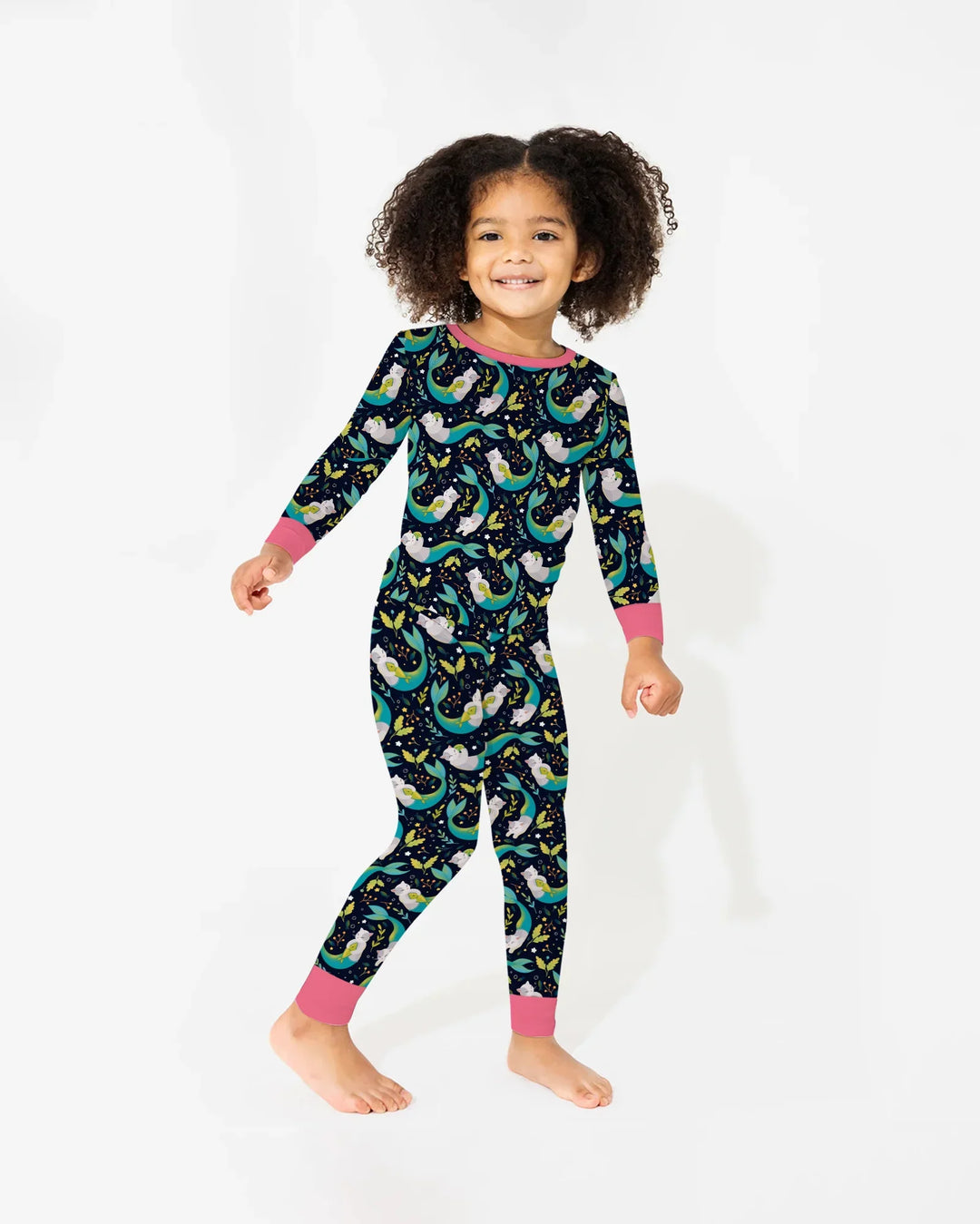 Midnight Mermaid Cats Bamboo Two Piece Long Sleeve Pajama Set