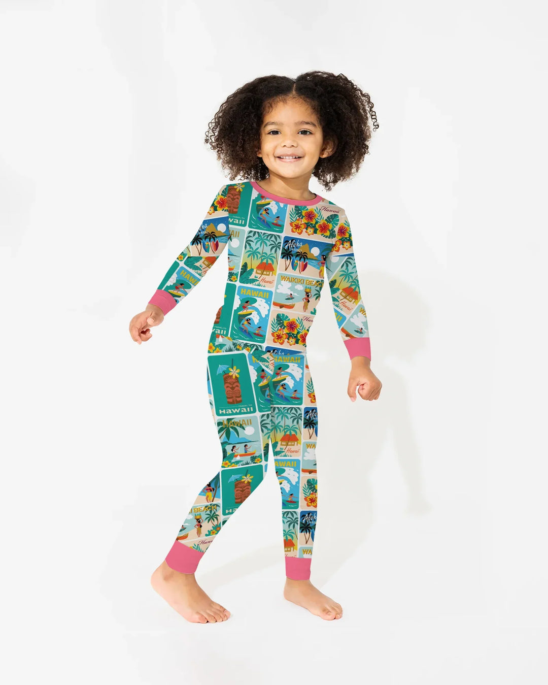 Aloha Postcard Paradise Bamboo Two Piece Long Sleeve Pajama Set