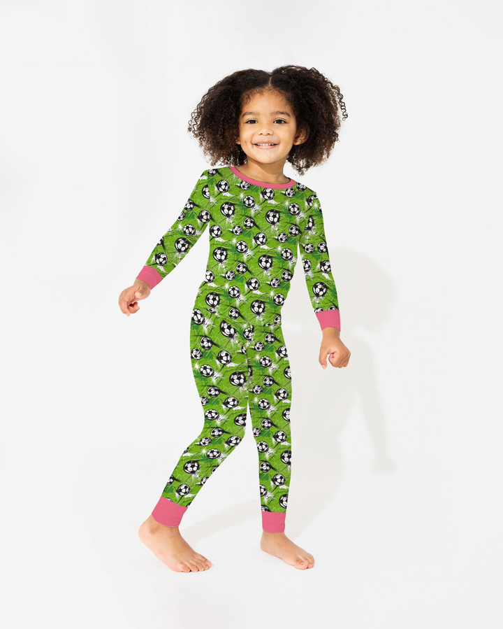 Green Soccer Energy Bamboo Two Piece Long Sleeve Pajama Set