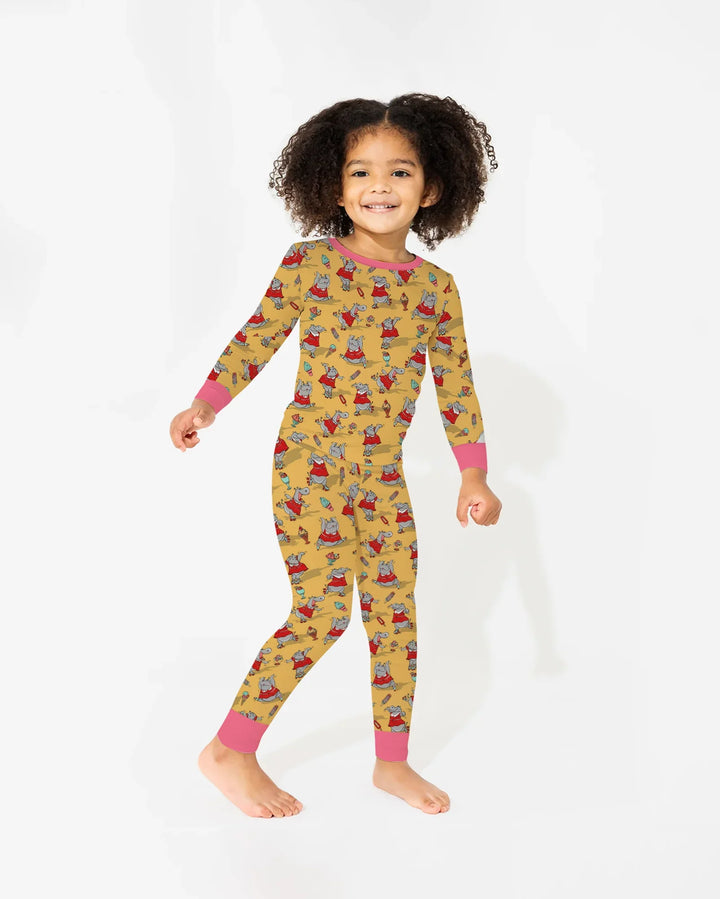 Dancing Hippo Treats Bamboo Two Piece Long Sleeve Pajama Set