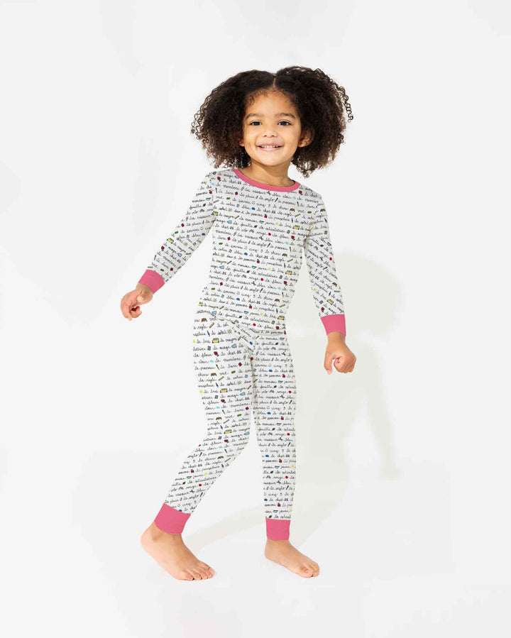French Classroom Notes Bamboo Two Piece Long Sleeve Pajama Set
