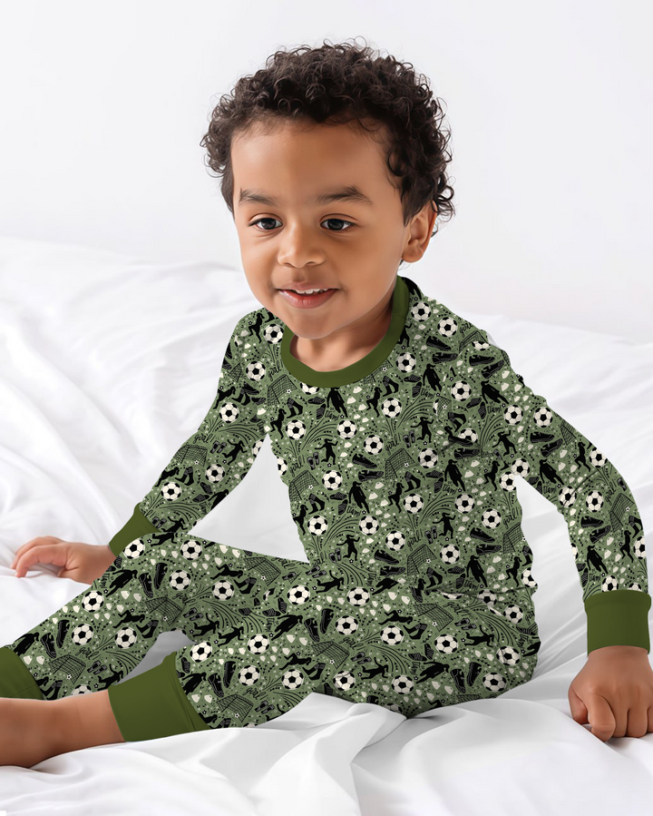 Sage Green Soccer Dreams Bamboo Two Piece Long Sleeve Pajama Set