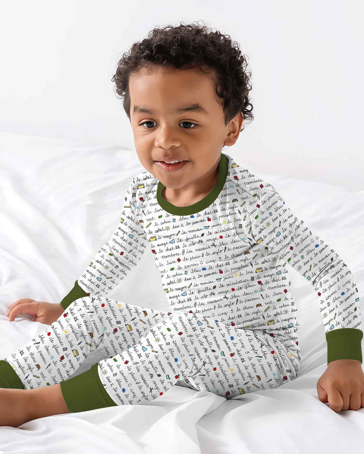 French Classroom Notes Bamboo Two Piece Long Sleeve Pajama Set