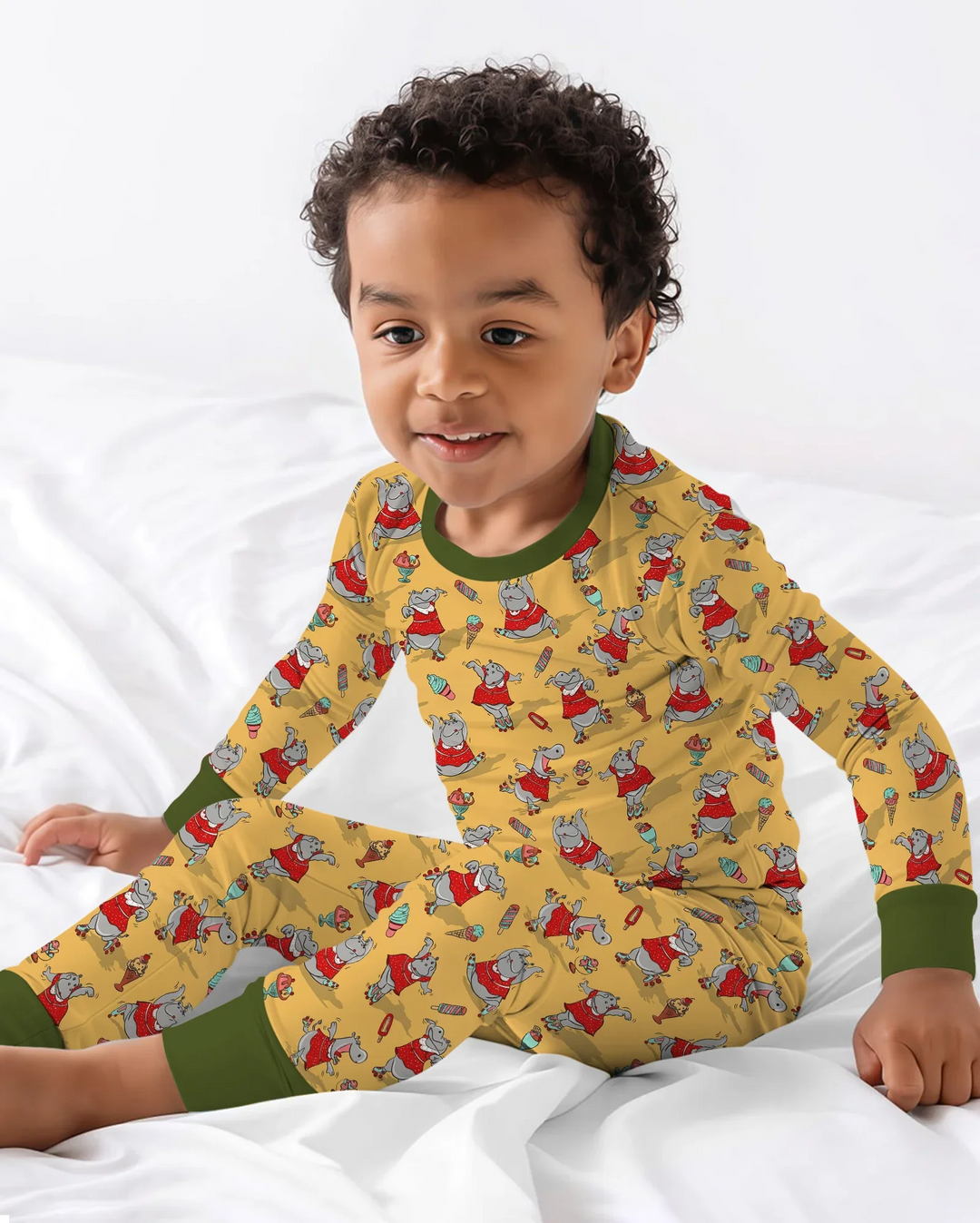 Dancing Hippo Treats Bamboo Two Piece Long Sleeve Pajama Set
