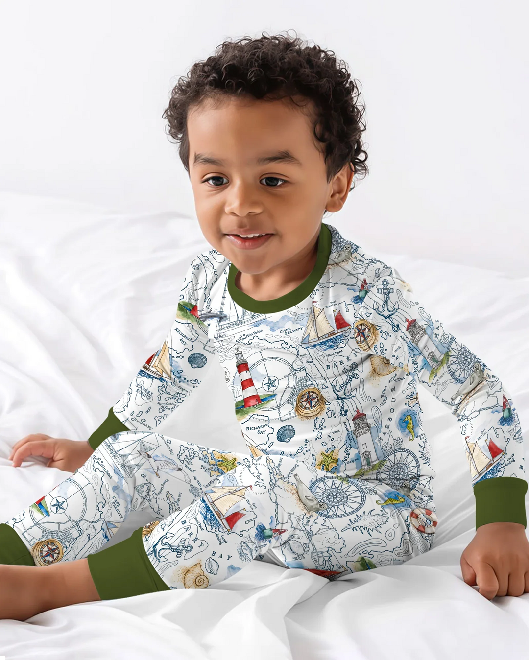 Seaside Adventure Map Bamboo Two Piece Long Sleeve Pajama Set