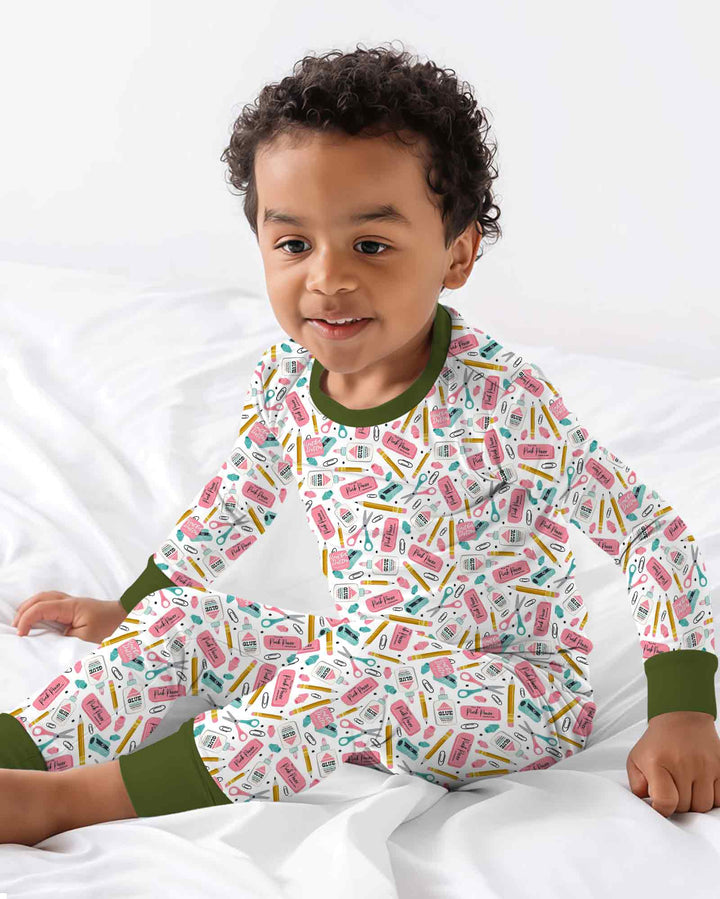 Pink Power School Supplies Bamboo Two Piece Long Sleeve Pajama Set