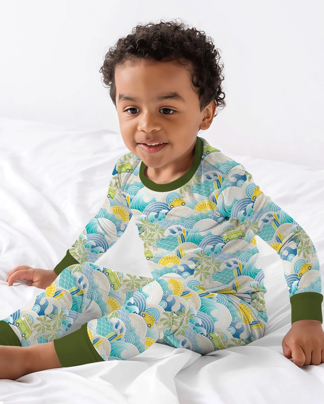 Coastal Road Trip Waves Surf Bamboo Two Piece Long Sleeve Pajama Set
