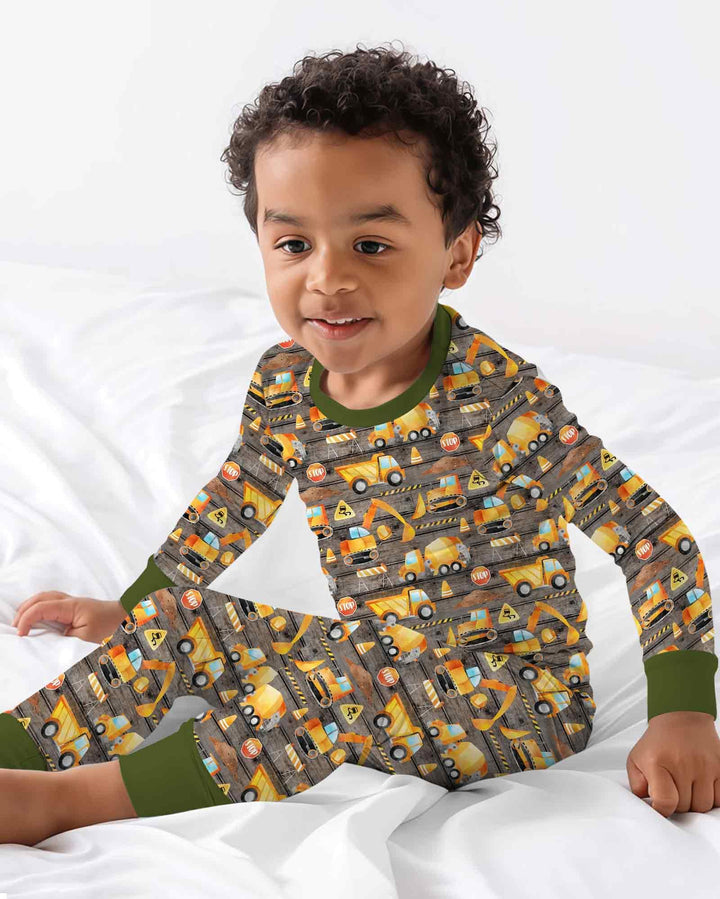 Construction Vehicles Bamboo Two Piece Long Sleeve Pajama Set