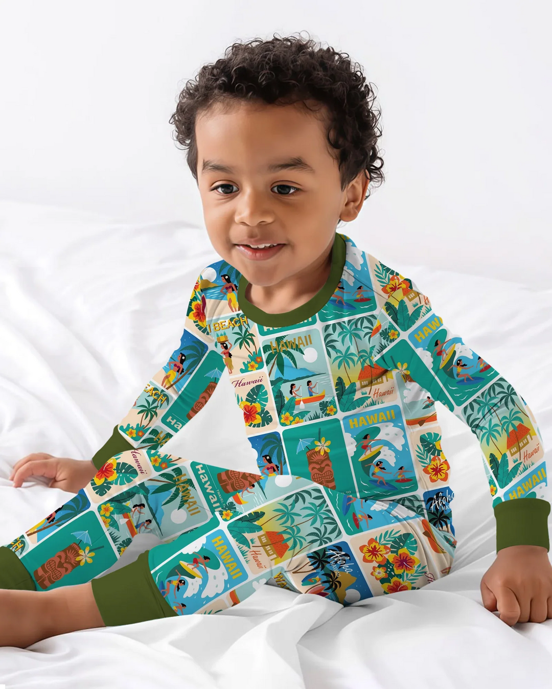 Aloha Postcard Paradise Bamboo Two Piece Long Sleeve Pajama Set