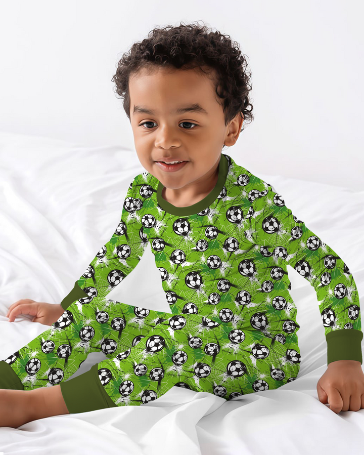 Green Soccer Energy Bamboo Two Piece Long Sleeve Pajama Set