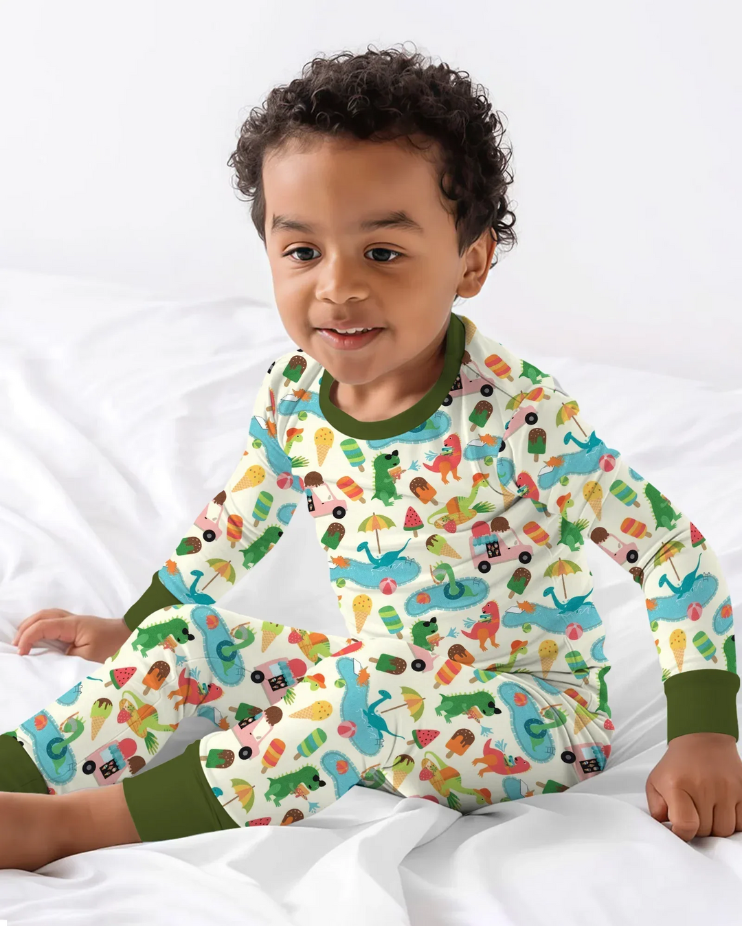 Dino Summer Splash Bamboo Two Piece Long Sleeve Pajama Set
