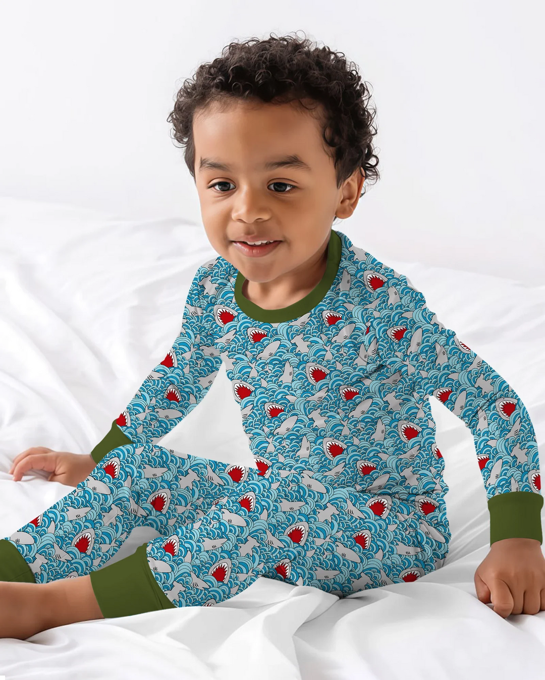 Shark Wave Rush Bamboo Two Piece Long Sleeve Pajama Set