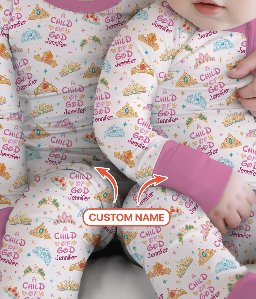 Princess A Child Of God Custom Name Two Piece Long Sleeve Pajama Set , Princess A Child Of God Custom Name Two Piece Long Sleeve Pajama Set - 12-18M