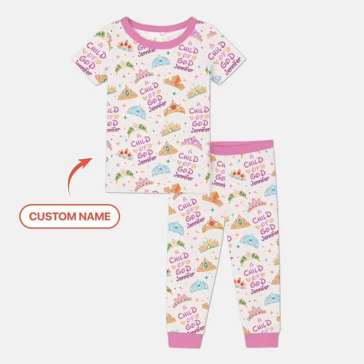 Princess A Child Of God Custom Name Two Piece Short Sleeve Pajama Set , Princess A Child Of God Custom Name Two Piece Short Sleeve Pajama Set - 12-18M