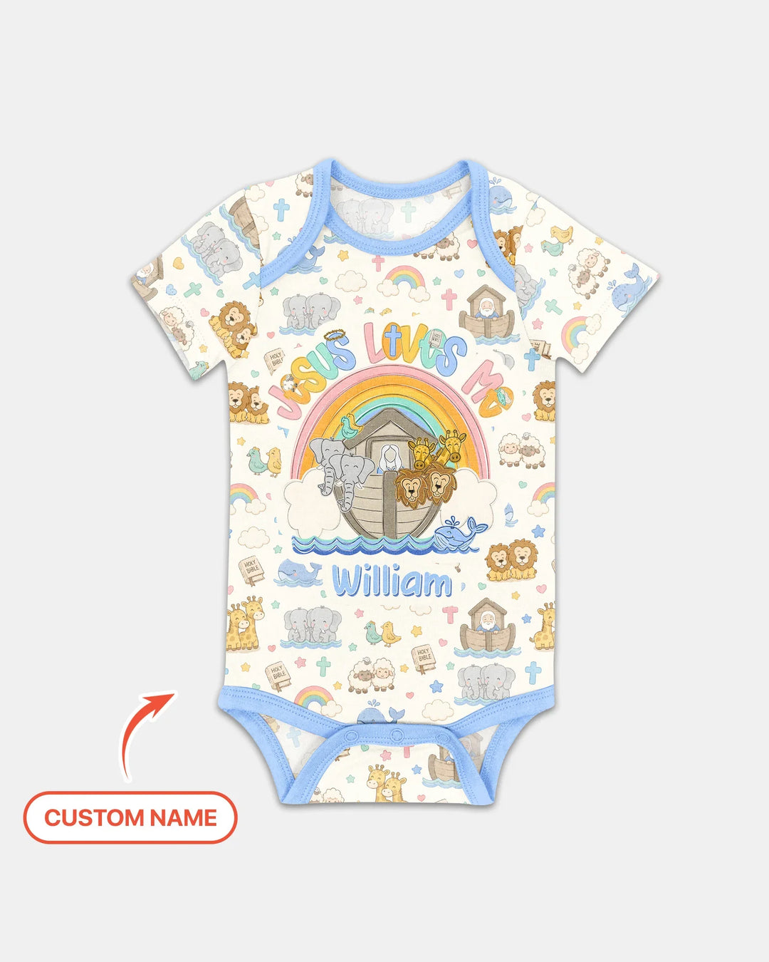 Custom Name Noah's Ark Jesus Loves Me Bamboo Bodysuit