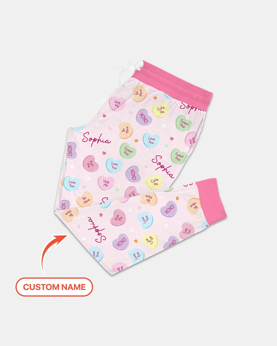 Custom Name Colorful Candy Hearts Family Matching Bamboo Women Pajama Set
