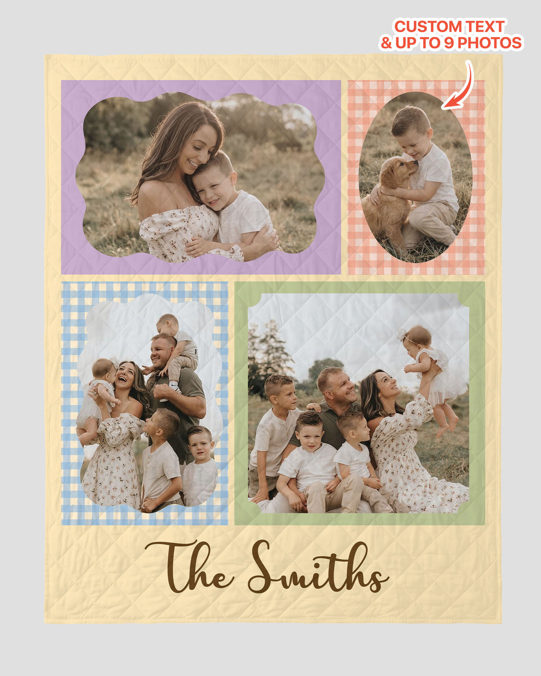 Custom Photo Gingham Family Bamboo Quilt Blanket
