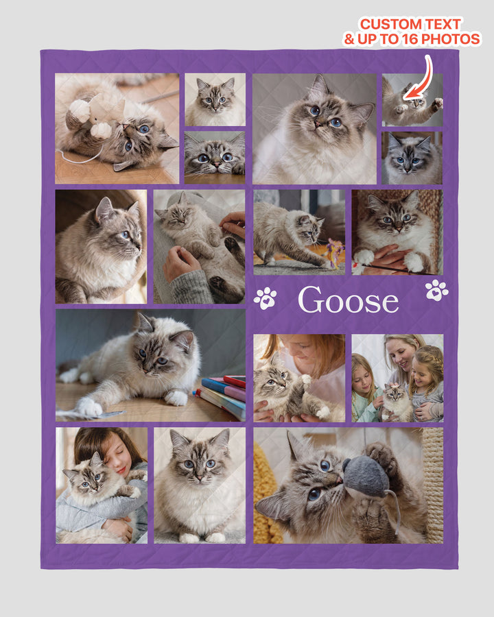 Custom Pet Photo Collage Bamboo Quilt Blanket
