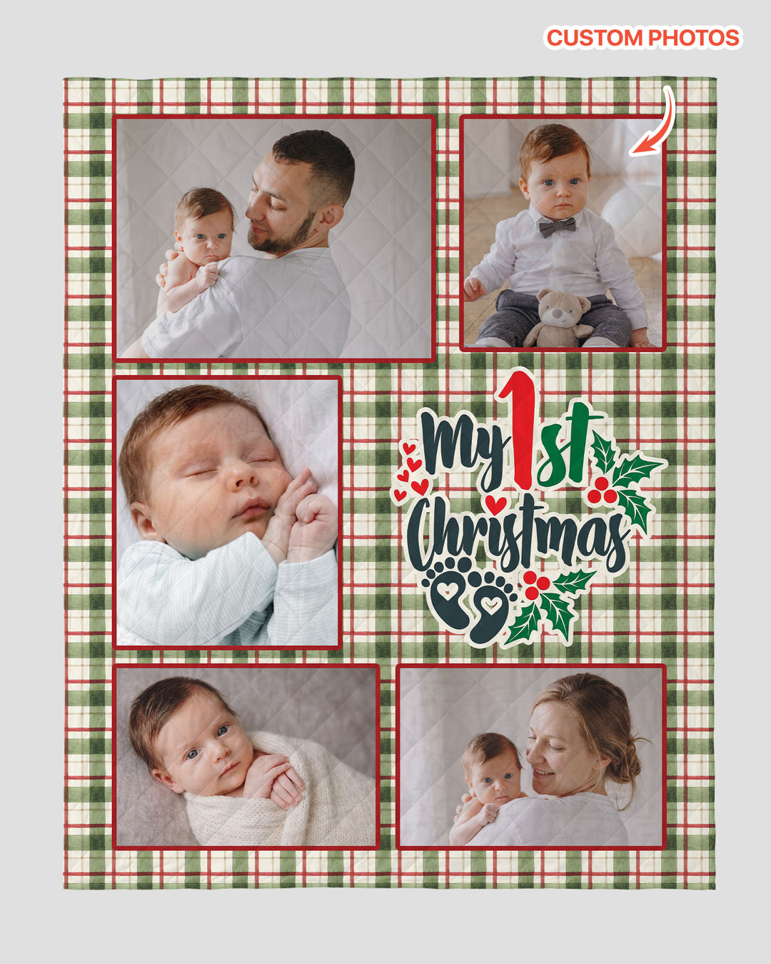 Custom Photo Collage My 1st Christmas Bamboo Quilt Blanket