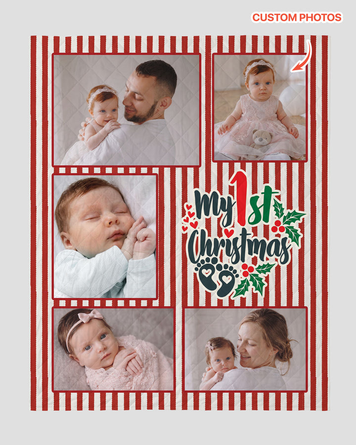 Custom Photo Collage My 1st Christmas Bamboo Quilt Blanket