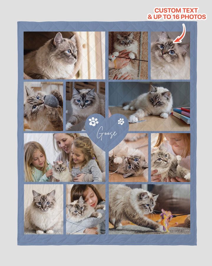Custom Pet Photo Collage Bamboo Quilt Blanket