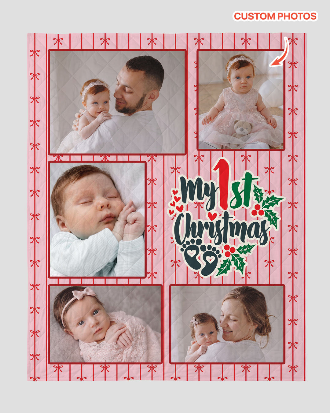 Custom Photo Collage My 1st Christmas Bamboo Quilt Blanket