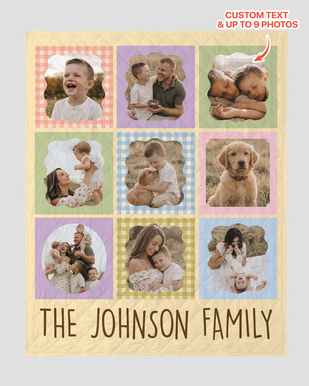 Custom Photo Gingham Family Bamboo Quilt Blanket