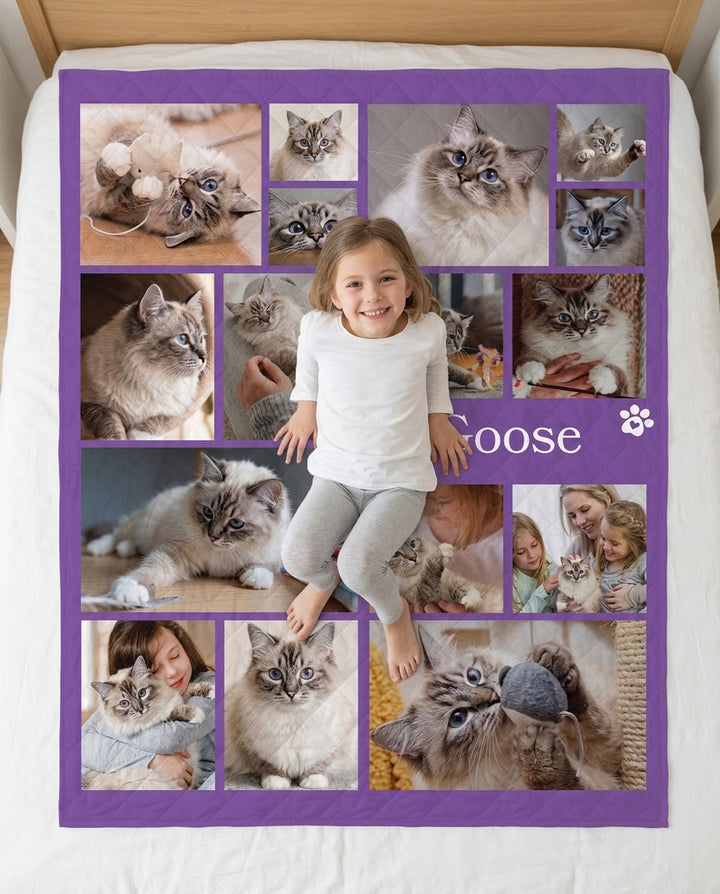 Custom Pet Photo Collage Bamboo Quilt Blanket